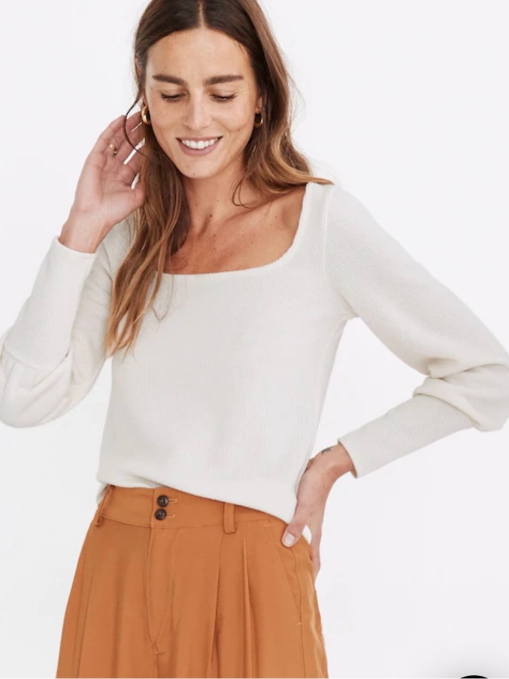 Madewell Ottoman Ribbed Cream Square-Neck Knit Top
